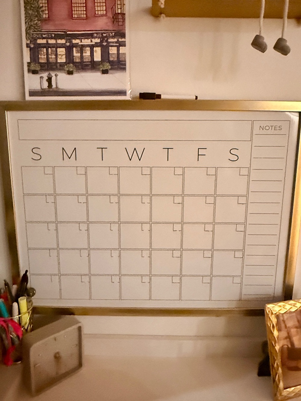Dry Erase Monthly Calendar Board - Gold Frame